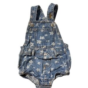 Old Navy Baby Girls Floral Denim Shortalls Romper Blue White 12-18 Months